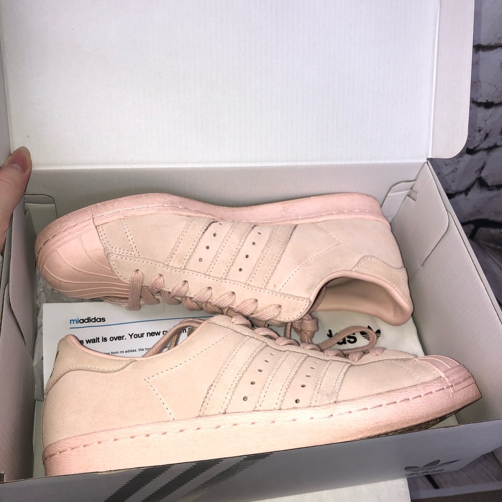 CUSTOM mi adidas light pink gold suede superstars